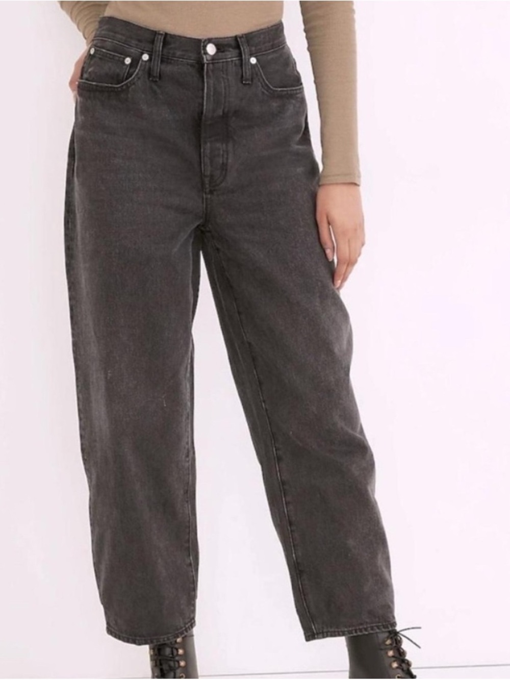 Madewell balloon high-rise denim jeans vintage black size 27 black. Like new